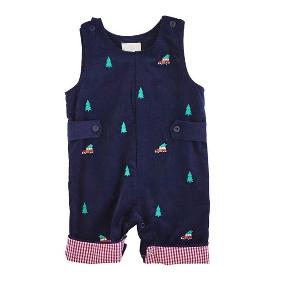 Navy Corduroy Truck & Christmas Tree Embroidered Jonjon - Picture 1 of 2